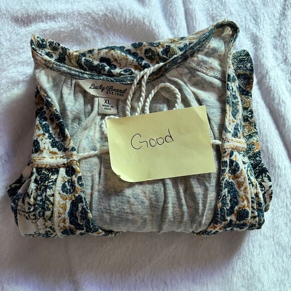 Lucky Brand Womens Boho Tunic Peasant Top XL Blue Floral 3/4 Sleeve Lightweight - Picture 10 of 10